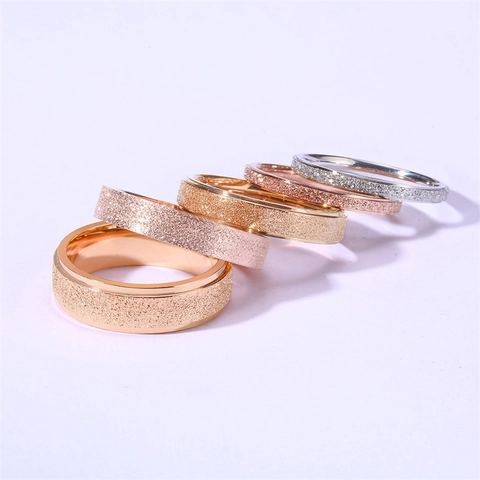 Minimalist Frosted Stainless Steel Ring For Women IP Rose Gold Plated Sandblasted Thin Stackable Band Ring Fashion Jewelry