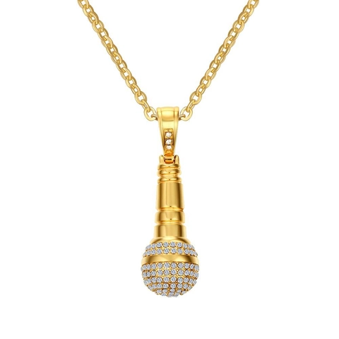 Collar con Colgante de Micrófono de Acero Inoxidable para Hombre Hip Hop Con Diamantes de Imitación Joyería de Música