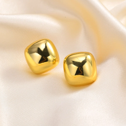 Fashion 18K Gold Plated Copper Square Stud Earrings For Women Minimalist Geometric Polished Cushion Dome Ear Studs Jewelry