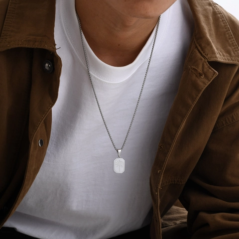 Collar con Colgante de Palmera Tropical de Acero Inoxidable Joyería de Etiqueta Rectangular para Hombre Mujer Regalo