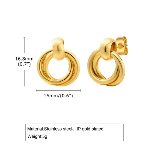 Mode Kupfer Ineinandergreifende Dreifachkreis Ohrstecker Für Damen Minimalistische Geometrische Gedrehte Goldene Ohrringe Schmuck