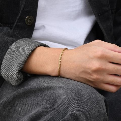 Bracciale da Uomo in Acciaio Inossidabile Oro Intrecciato Catena a Spiga Regolabile Gioielli Individuali Accessori Regalo
