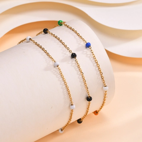 Edelstahl Farbige Emaille Perlen Fußkettchen Für Damen Gold Vergoldet Boho Sommer Strand Fußkette Verstellbar Schmuck Geschenk