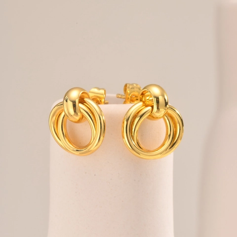 Mode Kupfer Ineinandergreifende Dreifachkreis Ohrstecker Für Damen Minimalistische Geometrische Gedrehte Goldene Ohrringe Schmuck