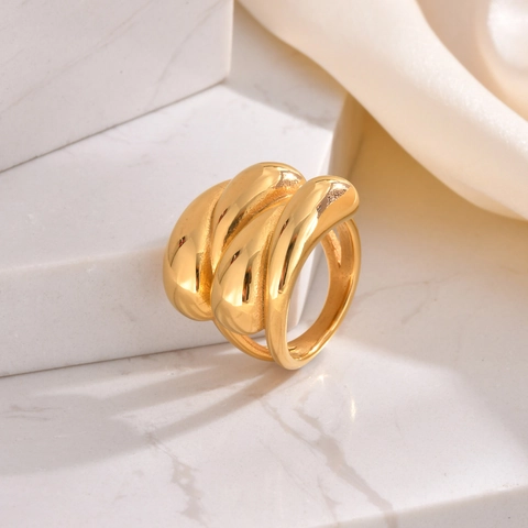 Minimalistisch Roestvrij Staal Meerlagig Chunky Ring Voor Dames Goud Verguld Geometrisch Statement Ring Mode Sieraden
