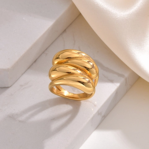 Minimalistisch Roestvrij Staal Meerlagig Chunky Ring Voor Dames Goud Verguld Geometrisch Statement Ring Mode Sieraden
