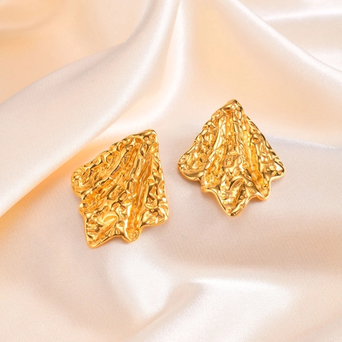 Minimalistische Edelstahl Unregelmäßige Zerknitterte Ohrstecker Geometrische Lava Textur Vergoldet Mode Schmuck Für Damen