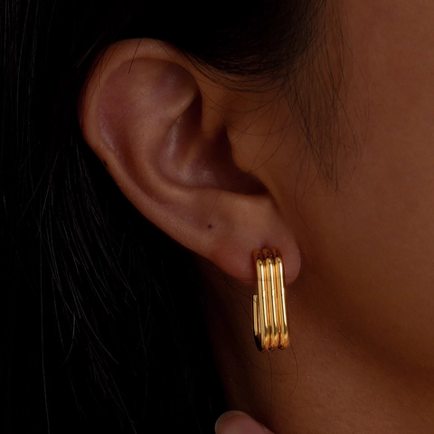 Orecchini a Cerchio Minimalisti in Acciaio Inossidabile a Tre Strati per Donna a Forma di U Placcati in Oro Gioielli Geometrici