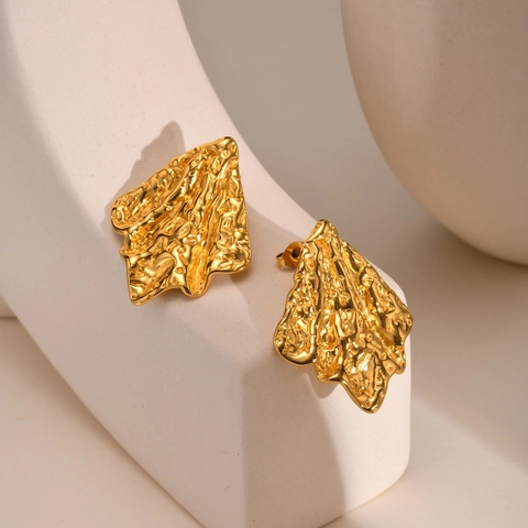 Minimalistische Edelstahl Unregelmäßige Zerknitterte Ohrstecker Geometrische Lava Textur Vergoldet Mode Schmuck Für Damen
