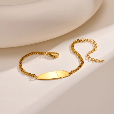 Minimalistisches Edelstahl Herz Bar Armband Für Damen Personalisiertes Vergoldetes Gliederkette Verstellbare ID Platte Schmuck Geschenk