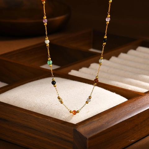 Set Di Gioielli In Acciaio Inossidabile Con Perle In Pietra Naturale Colorate Placcato Oro Collana Bracciale Cavigliera Donna