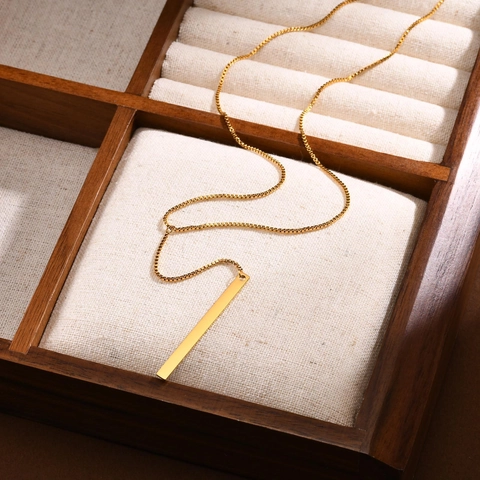 Collana a Y Minimalista in Acciaio Inossidabile Placcato Oro per Donna Ciondolo Geometrico a Barra Rettangolare Gioielli