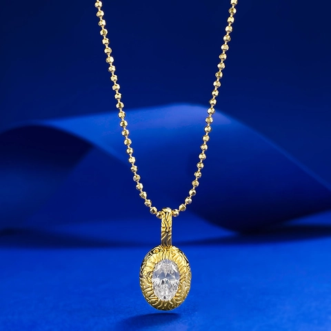 925 Sterling Silver Oval Pendant Necklace For Women Retro Luxurious Rhinestone Inlaid Gold Plated Clavicle Chain Jewelry