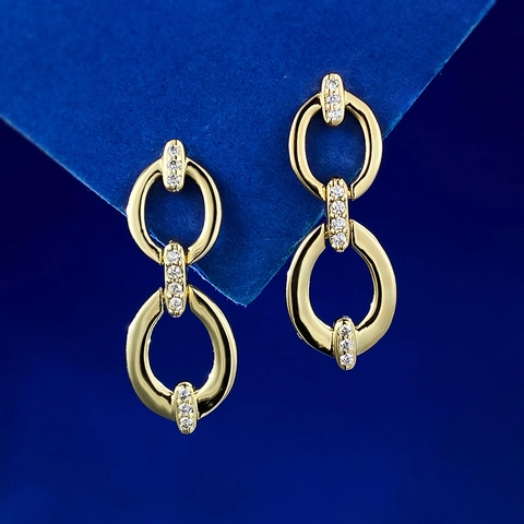 925 Sterling Silver Double Hoop Earrings Gold Plated Rhinestone Geometric Inlaid Dangle Drop Earrings For Women Jewelry