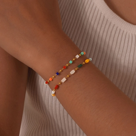 Collana Bracciale in Acciaio Inossidabile con Perline Cubiche Colorate per Donna Retrò Placcato Oro Gioielli Choker Geometrici