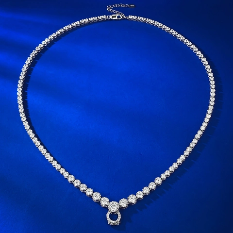 Collana Tennis in Argento Sterling 925 per Uomo Donna Pendente Corona Strass Regolabile Gioielli Collo Geometrici Moda