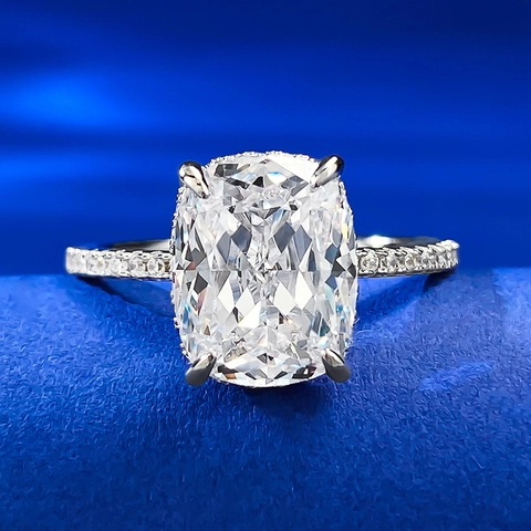 Luxury 925 Sterling Silver Square Rhinestone Ring For Women Elegant Cushion Cut Four Claw Inlaid Finger Ring Jewelry