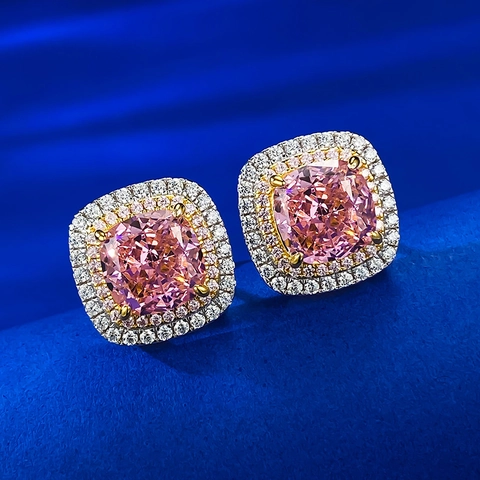 S925 Sterlingsilber Padparadscha Rosa Strass Ohrstecker Doppel Halo Kissen Schnitt Luxus Damen Mode Schmuck Ohrringe