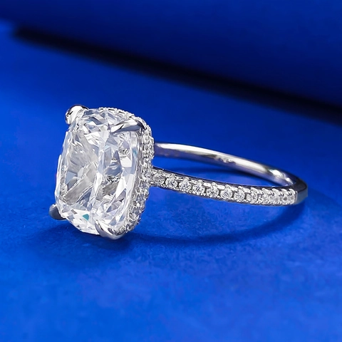 Luxury 925 Sterling Silver Square Rhinestone Ring For Women Elegant Cushion Cut Four Claw Inlaid Finger Ring Jewelry