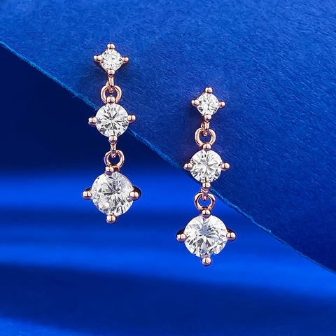 Orecchini a Bottone in Argento Sterling 925 Con Tre Pietre Verticali Zirconia per Donna Gioielli Geometrici Minimalisti