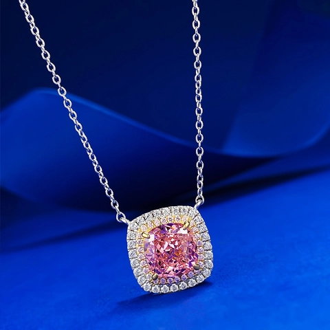 Collana con Ciondolo in Argento Sterling 925 Gemma Rosa Padparadscha Taglio a Cuscino Lussuosi Gioielli con Strass per Donna
