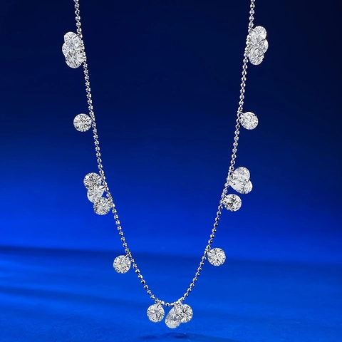 925 Sterling Silver Rhinestone Tassel Necklace For Women Sparkly Irregular Waterdrop Pendant Fashion Commuter Jewelry Gift