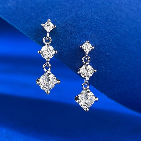 Orecchini a Bottone in Argento Sterling 925 Con Tre Pietre Verticali Zirconia per Donna Gioielli Geometrici Minimalisti