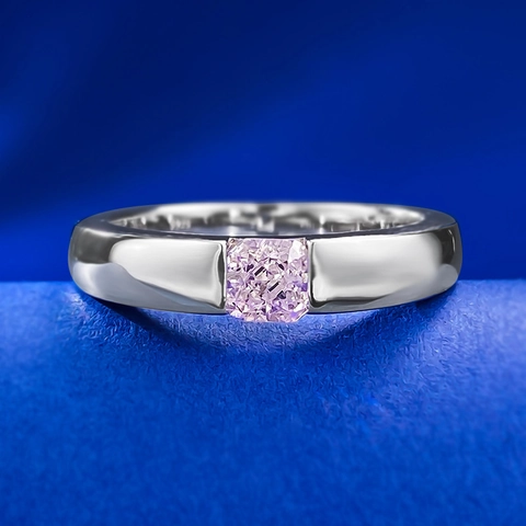 925 Sterling Silver Square Pink Rhinestone Ring For Women Minimalist Inlaid Geometric Fashion Finger Ring Daily Jewelry
