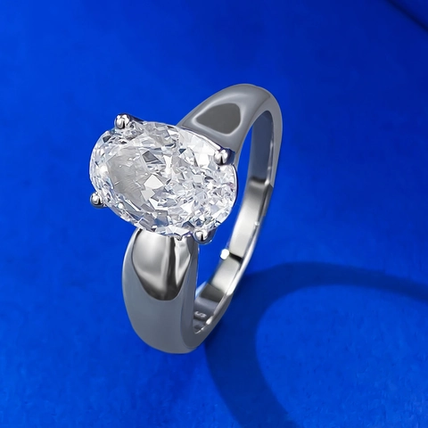 925 Sterling Silver Oval Cut Rhinestone Ring For Women Classic Four-Claw Solitaire Engagement Ring Minimalist Fashion Jewelry