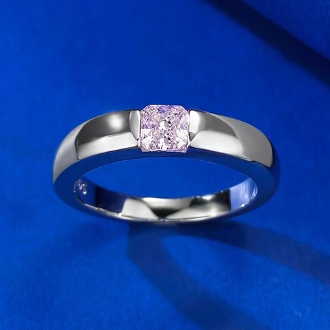 925 Sterling Silver Square Pink Rhinestone Ring For Women Minimalist Inlaid Geometric Fashion Finger Ring Daily Jewelry
