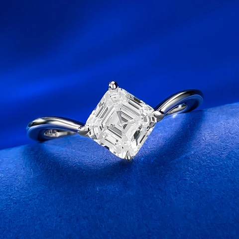 Elegant 925 Sterling Silver Ring Square Asscher Cut Rhinestone Classic Four-Prong Setting Wedding Party Jewelry For Women