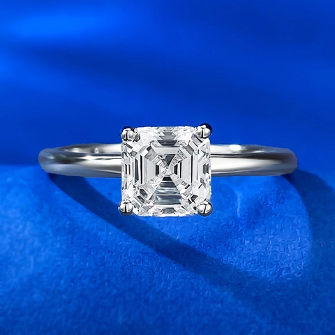 Lussuoso Anello in Argento Sterling 925 con Strass Taglio Asscher per Donna Semplice Elegante Gioielli per Matrimonio Fidanzamento