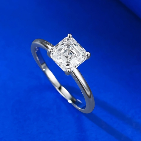 Lussuoso Anello in Argento Sterling 925 con Strass Taglio Asscher per Donna Semplice Elegante Gioielli per Matrimonio Fidanzamento