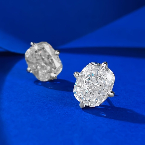 Orecchini a Bottone in Argento Sterling 925 Taglio Cushion Strass Bianco Gioielli Geometrici Intarsiati per Donna Moda Quotidiana Festa Regalo