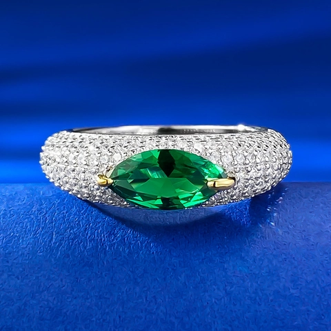 Luxus 925 Sterlingsilber Marquise Schliff Strass Ring Für Damen Personalisierter Geometrischer Pavé Eingelegter Bunter Edelstein Schmuck