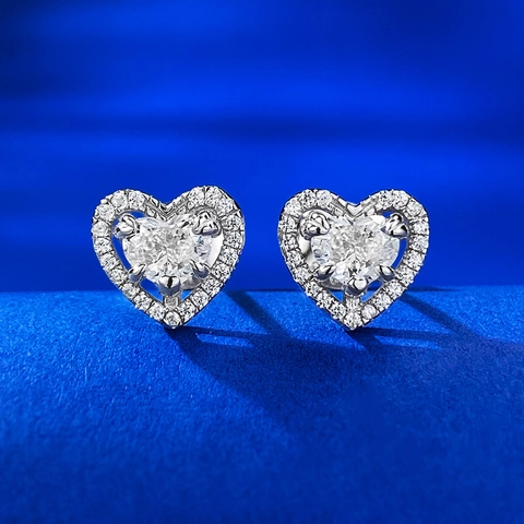 Orecchini a Bottone a Cuore in Argento Sterling 925 per Donna Eleganti Gioielli in Strass Bianchi Scintillanti Regalo