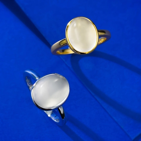 Elegante Anello in Argento Sterling S925 Con Pietra di Giada Quarzite Ovale per Donna Gioielli Minimalisti Placcati Oro Argento