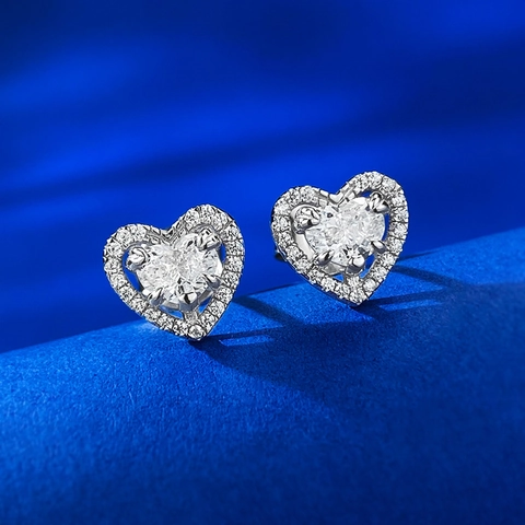 Orecchini a Bottone a Cuore in Argento Sterling 925 per Donna Eleganti Gioielli in Strass Bianchi Scintillanti Regalo