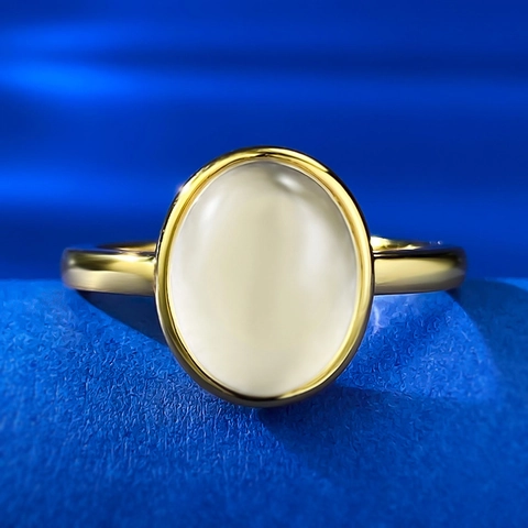 Elegante Anello in Argento Sterling S925 Con Pietra di Giada Quarzite Ovale per Donna Gioielli Minimalisti Placcati Oro Argento