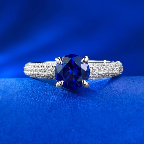 925 Sterlingsilber Rund Blau Strass Halo Ring Für Damen Luxuriöses Verlobungs Hochzeit Band Mode Accessoires Schmuck