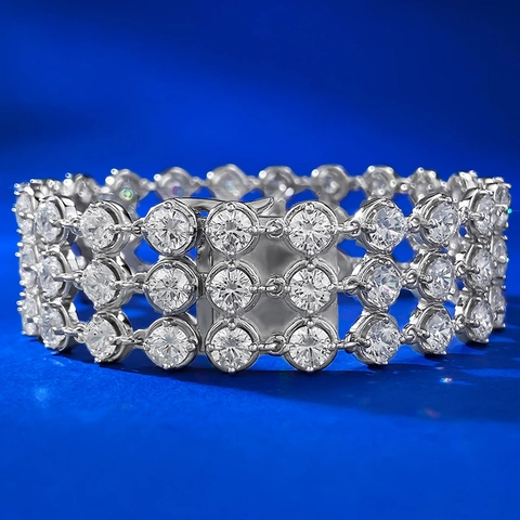 925 Sterlingsilber Drei-Reihen Strass Tennis Armband Für Damen Funkelnde Blase Sternenhimmel Luxus Mode Schmuck Armband