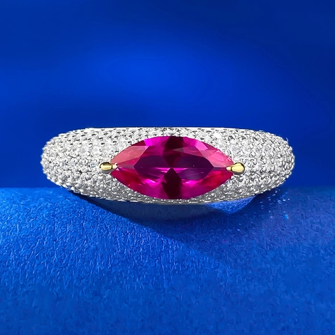 Luxus 925 Sterlingsilber Marquise Schliff Strass Ring Für Damen Personalisierter Geometrischer Pavé Eingelegter Bunter Edelstein Schmuck