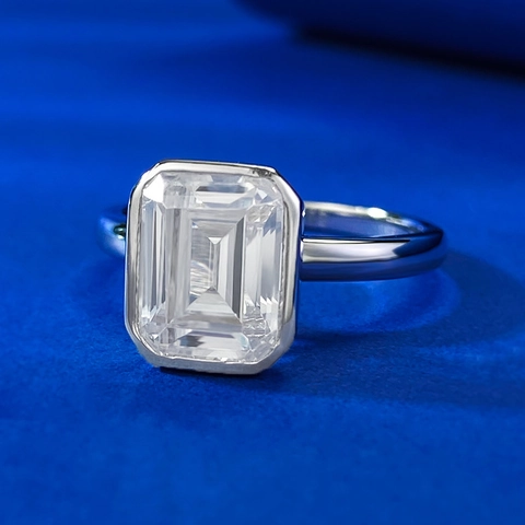 Anello in Argento Sterling 925 Con Strass Taglio Smeraldo Per Donna Classica Montatura a Lunetta Gioielli Stile Diamante