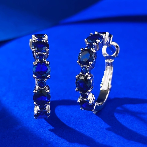 Orecchini a Cerchio in Argento Sterling S925 Con Micro Strass Per Donna Lussuosi Strass Blu Rossi Intarsiati Gioielli di Moda Regalo
