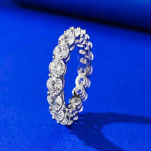 S925 Sterling Zilver Strass Eternity Ring Voor Vrouwen Eenvoudig Mode Sprankelende Trouwring Sieraden Cadeau Commuter Hand Accessoires