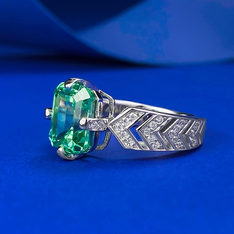 Emerald Geslepen Toermalijn Groene Strass Ring 925 Sterling Zilver Geometrische Band Feest Sieraden Voor Vrouwen