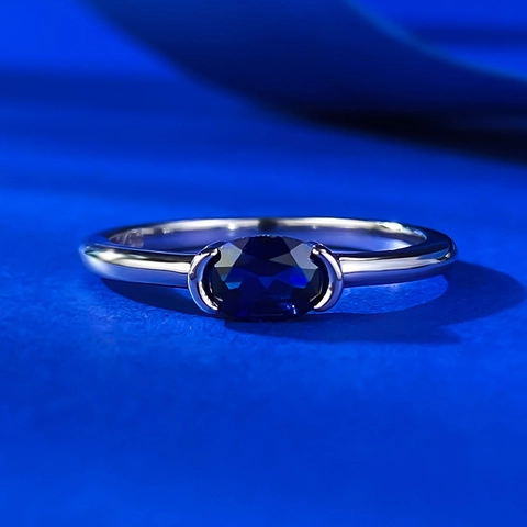 Anello in Argento Sterling 925 con Strass Ovale per Donna Minimalista Rosso Blu Bianco Pietra Geometrica Gioielli di Moda