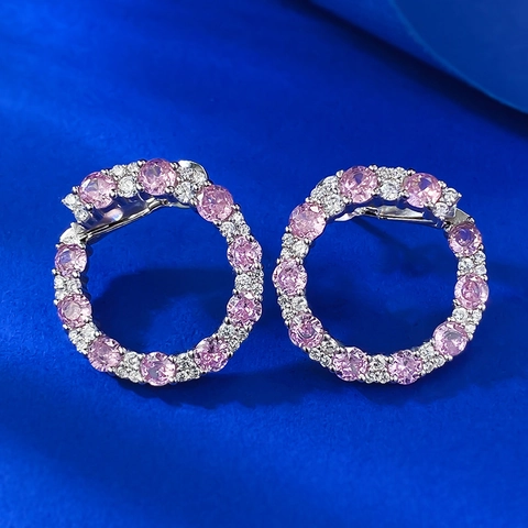 Fashion 925 Sterling Silver Circular Rhinestone Stud Earrings Geometric Colorful Stones Ear Jewelry For Women Daily Accessory