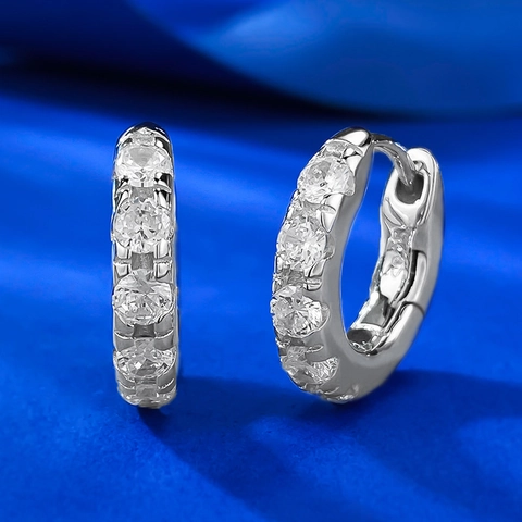 925 Sterling Silver Hoop Earrings For Women Luxury Pave Rhinestone Geometric Earring Classic Jewelry Gift For Her