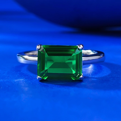 Anello in Argento Sterling 925 Minimalista per Donna Rettangolare Taglio Smeraldo Verde Strass Vintage Geometrico Intarsiato Gioielli Moda Anello